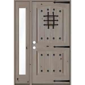 46 in. x 80 in. Mediterranean Knotty Alder Right-Hand/Inswing Clear Glass Grey Stain Wood Prehung Front Door w/Sidelite