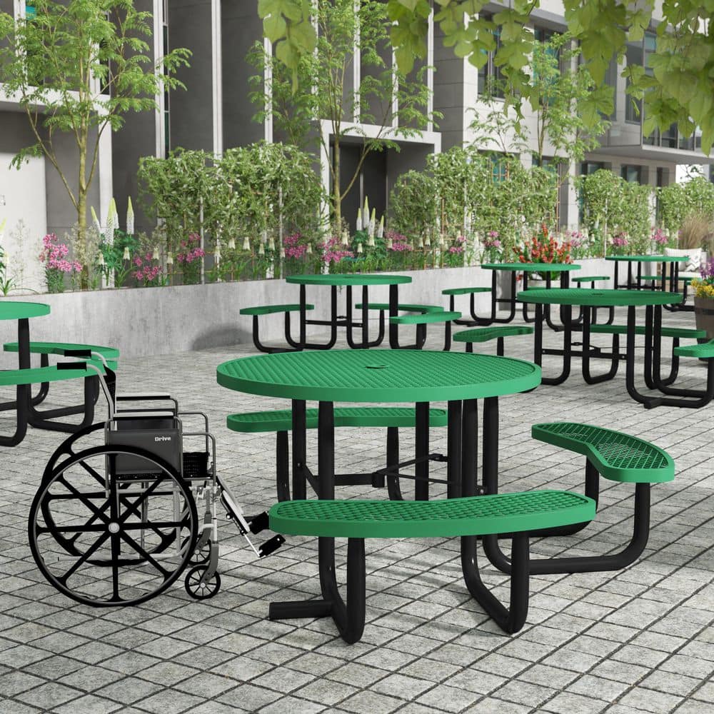 Creekside 82.5 in. Green Round Steel Outdoor Picnic Tables Seats 4 People With Umbrella Hole price history on PriceWatchPro