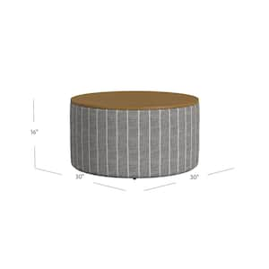 Gray Pinstripe Fabric Ottoman with Storage and Wood Top