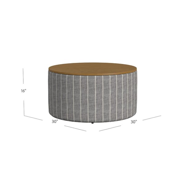 Homepop Gray Pinstripe Fabric Ottoman with Storage and Wood Top