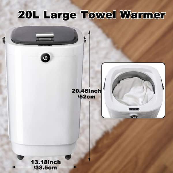 20L Capacity Single Towel Warmer Bucket in White, Electric Plug-In, 4 Timing Settings, Overheating Protection