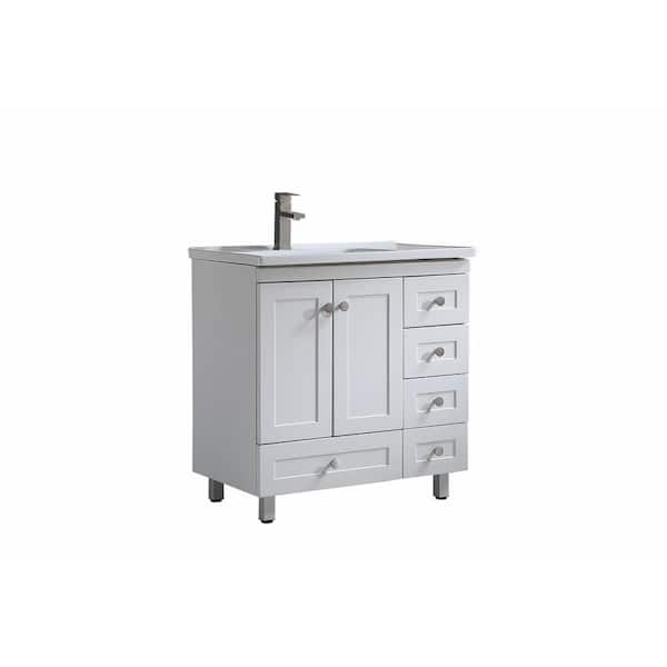 VC CUCINE 32 in. W x 18 in. D x 32 in. Single Sink Free-Standing Bathroom Vanity in White with White Ceramic Top