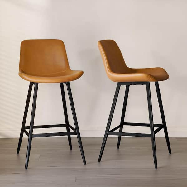 cozyman Abraham 30 in.Whiskey Brown Metal Counter Height Bar Stool Faux Leather Bar stool with Back Counter Stool Set of 2