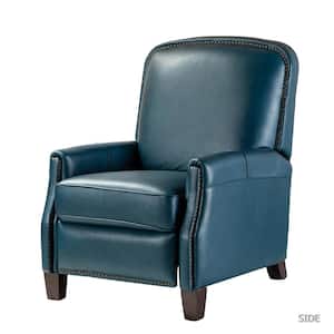 Deborah Mid Century Modern Style Turquoise Comfy Genuine Cigar Leather Recliner with Nail Head Trim