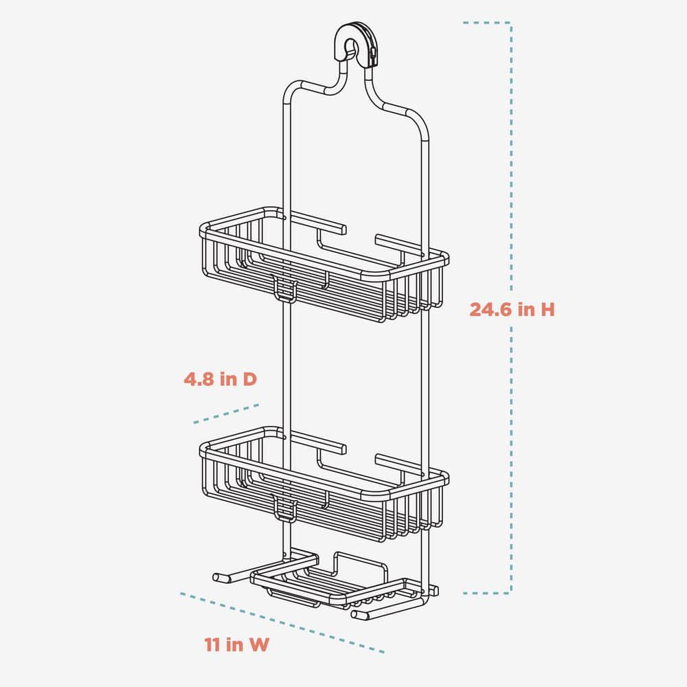 Large Satin Nickel Over-the-Shower Caddy with 2 Shelves