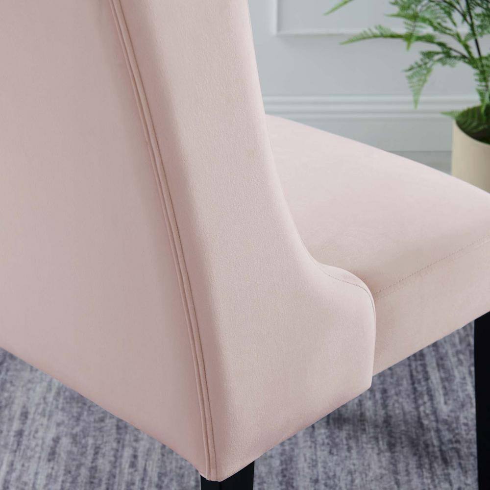 Baronet Pink Velvet Upholstered High Back Side Chairs with Wood Legs