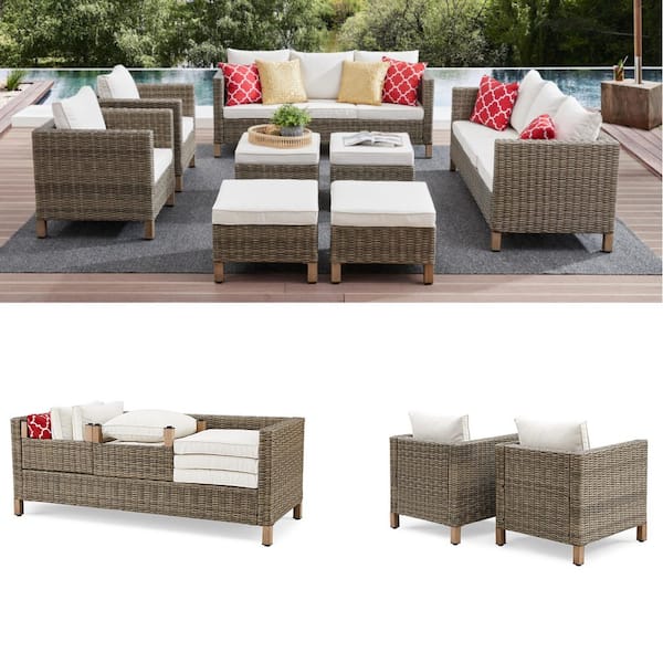 8-Piece Wicker Patio Conversation Set with Cushions