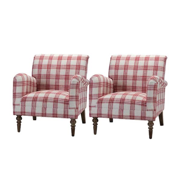 Mandan Red Plaid Polyester Arm Chair (Set of 2)