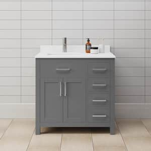 Beckett 36 in. W x 22 in. D x 35 in. H Single Sink Bathroom Vanity in Dark Gray with White Cultured Marble Top