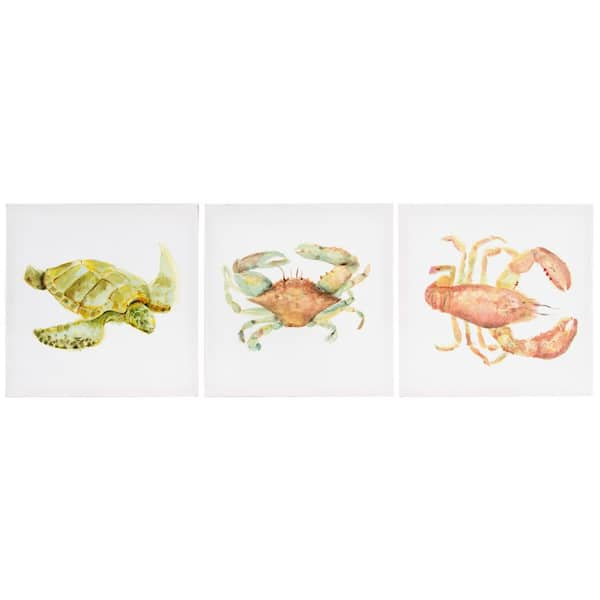 Pinnacle 12 in. x 12 in. in. Watercolor Sea Creatures in. 3 Pack Canvas Wall Art