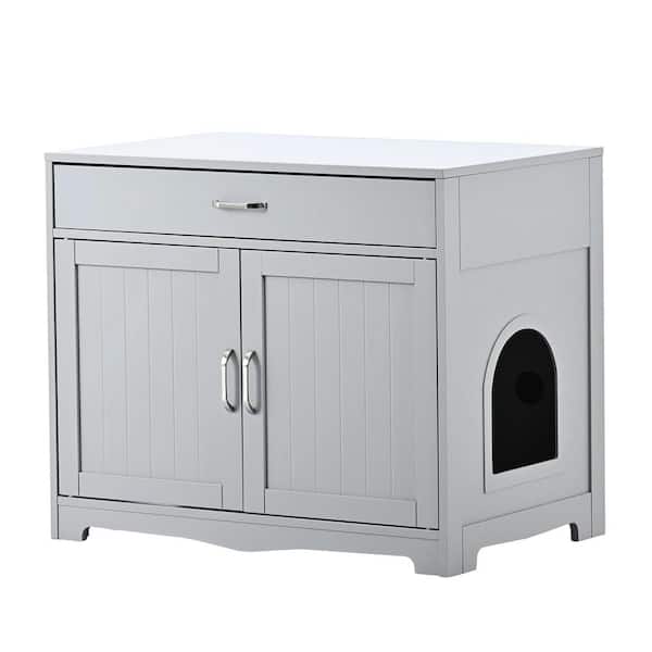 Foobrues Cat Litter Box Furniture with Hidden Plug, 2 Doors, Indoor Cat Washroom Storage Bench Side Table Cat House