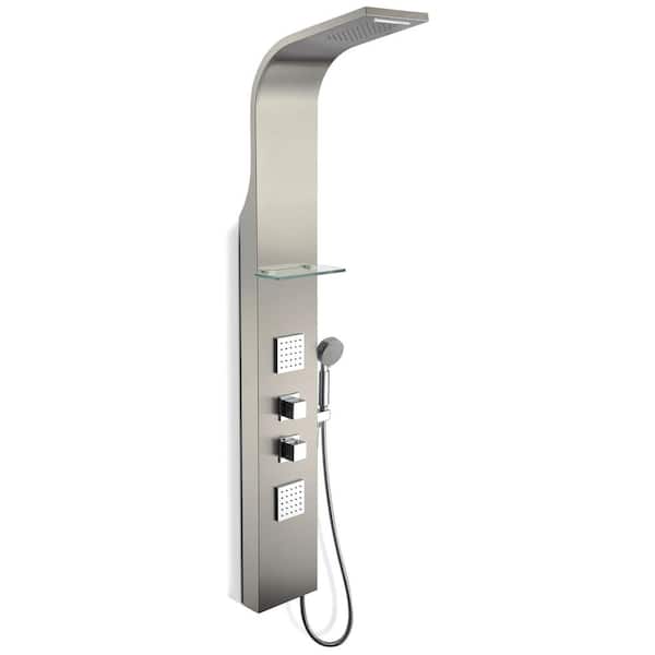 ANZZI Niagara 64 in. 2-Jetted Full Body Shower Panel with Heavy Rain Shower and Spray Wand in Brushed Stainless Steel