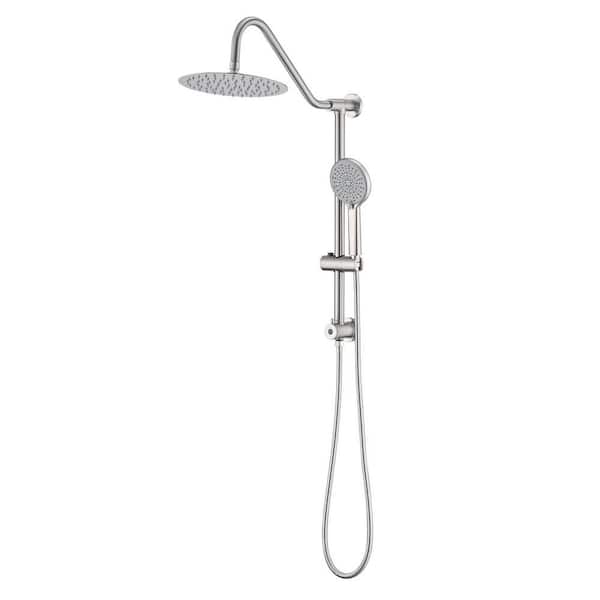 3-Spray Patterns Freestanding Round Dual Handheld Shower Head 1.8 GPM in Brushed Nickel