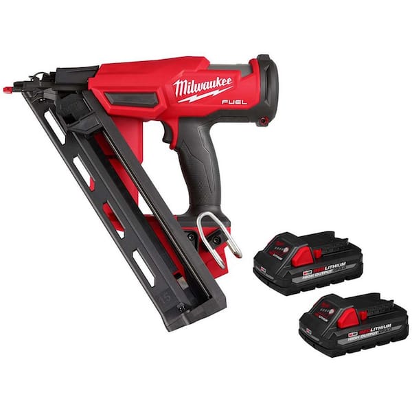 Milwaukee M18 FUEL Brushless Cordless Gen II 15-Gauge Angled Finish Nailer w/M18 HIGH OUTPUT CP 3.0Ah Battery Pack (2-Pack)