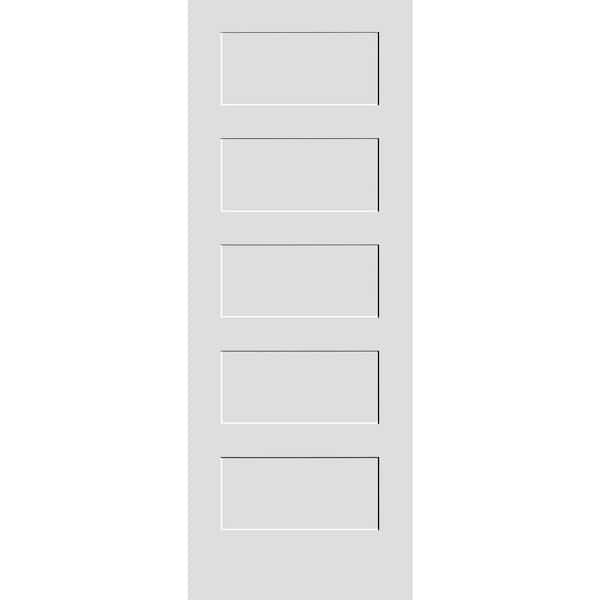 CODEL DOORS 24 in. x 80 in. 5-Panel Solid Wood Core White Primed Smooth MDF Interior Door Slab