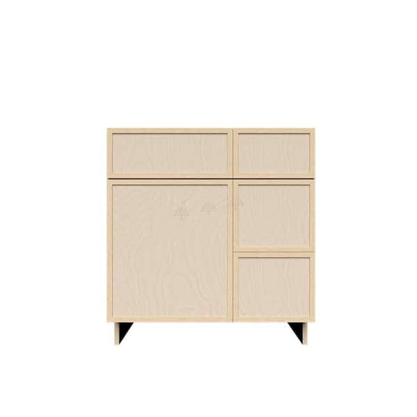 Slim Shaker 30 in. Sink Base Bath Vanity Cabinet without Top with 2 Right Drawers in Natural Wood Assembled