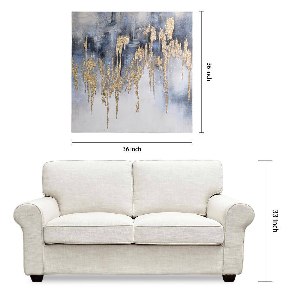 Golden Lighting Abstract Canvas Art with Gold Leaf, 36" x 36"