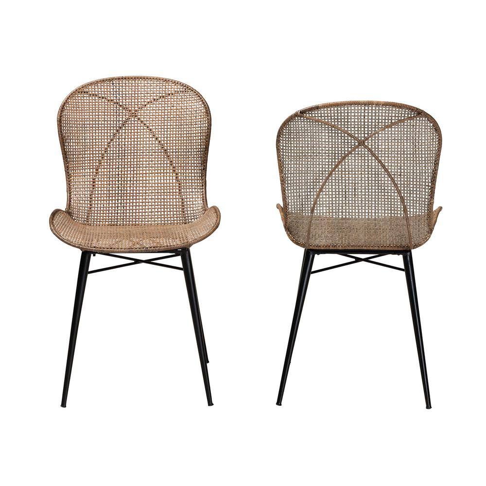 Sabelle Graywashed Rattan and Black Metal Dining Chair Set