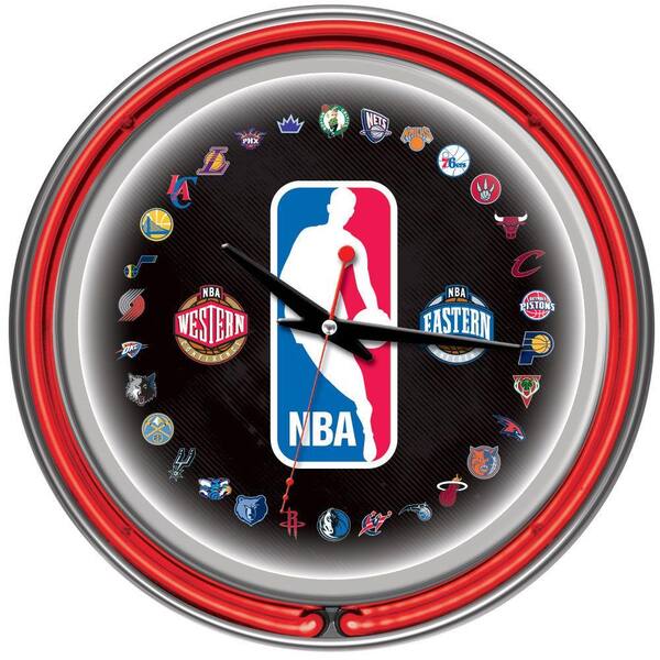 Trademark 14 In Nba Logo 30 Team Chrome Double Ring Neon Wall Clock Nba1400 Nba The Home Depot