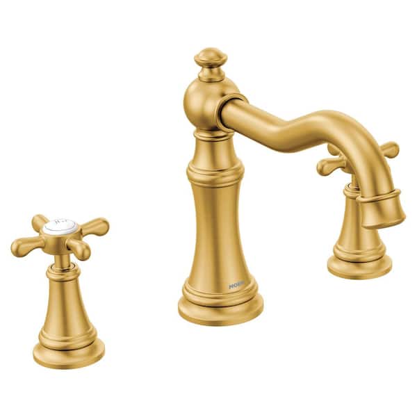 Weymouth 2-Handle Tub Deck Mount Roman Tub Faucet with Handles in Brushed Gold