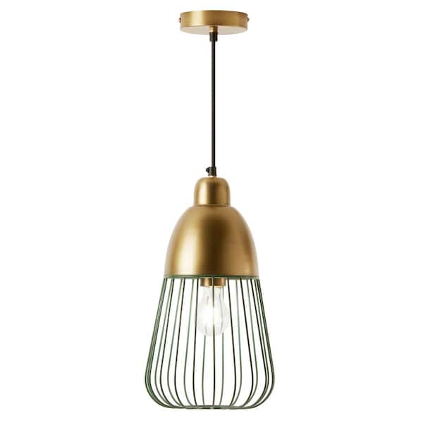 River of Goods Iris 40-Watt 1-Light Emerald and Gold Cage Pendant Light with Metal Empire Shade