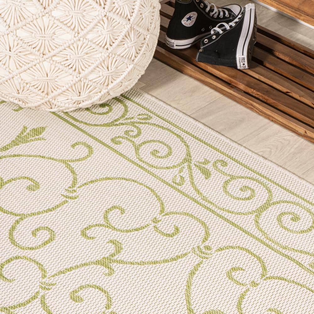 Charleston Green and Cream Synthetic Flat Woven Reversible Rug