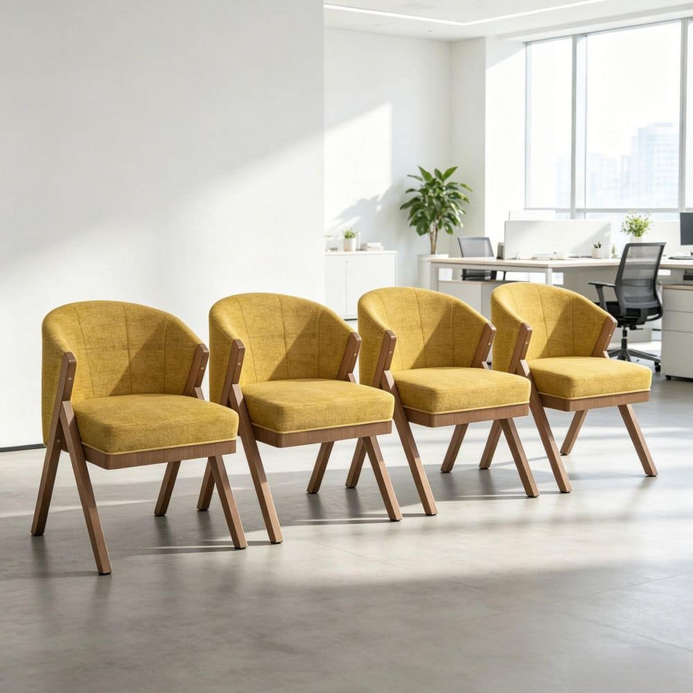 Yellow Chenille Upholstered Arm Chair with Solid Wood Frame and Sturdy Base for Living Room (Set of 4) price history on PriceWatchPro