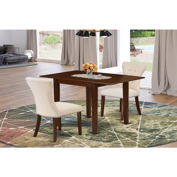 3-Piece Mahogany Finish Rectangular Solid Wood Top With Dropleaf Dining Table Set