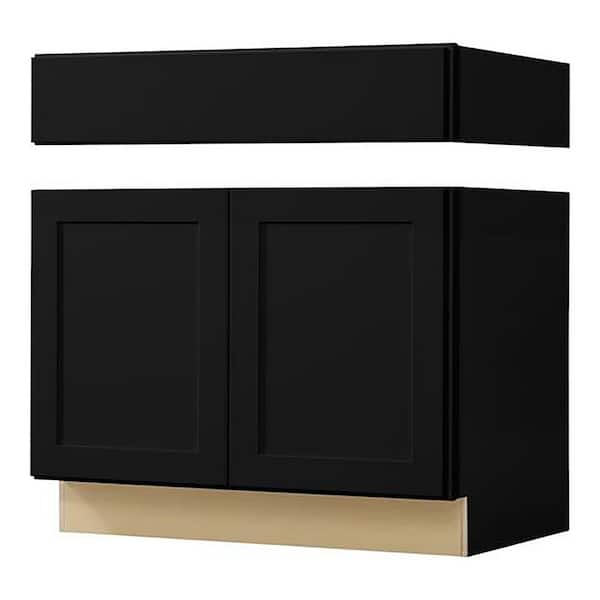 Avondale 36 in. W x 24 in. D x 34.5 in. H Ready to Assemble Plywood Shaker ADA Sink Base Kitchen Cabinet in Raven Black
