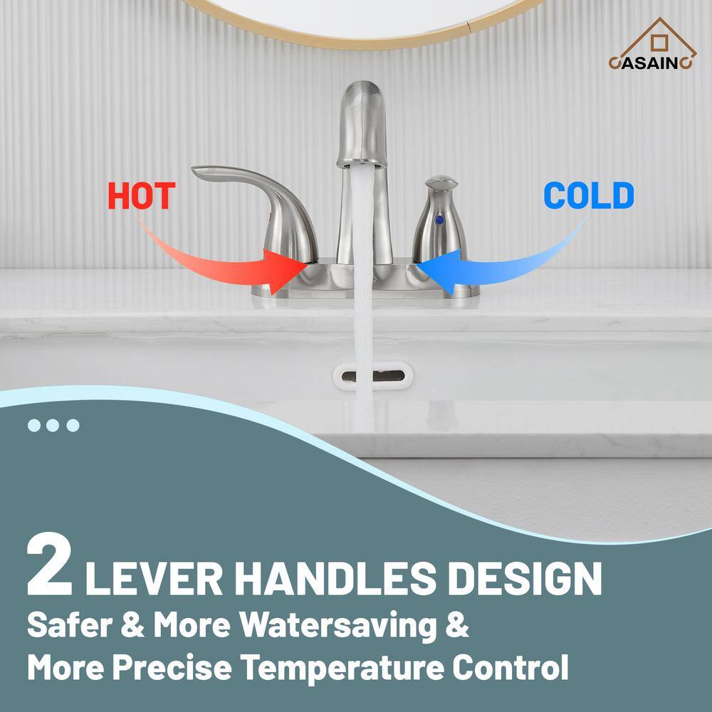 Brushed Nickel 2-Handle Centerset Bathroom Faucet with Pop-Up Drain