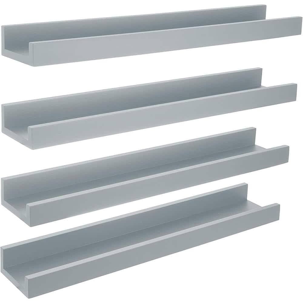 Light Grey 4-Tier Floating Wood Wall Shelves