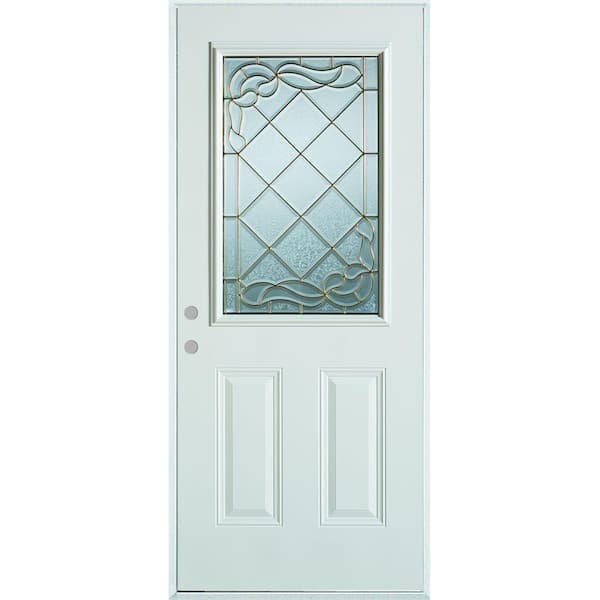 Stanley Doors 32 in. x 80 in. Art Deco 1/2 Lite 2-Panel Painted White Steel Prehung Front Door