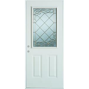 36 in. x 80 in. Art Deco 1/2 Lite 2-Panel Painted White Steel Prehung Front Door