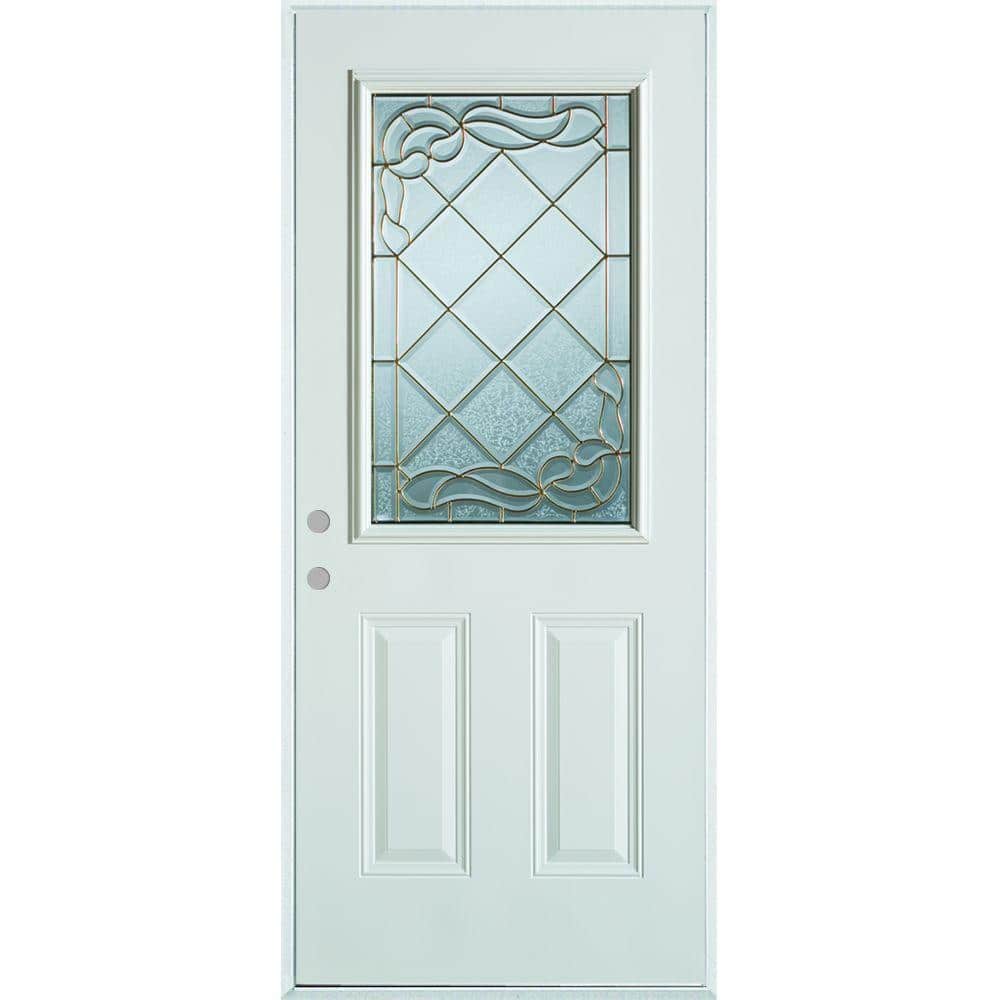 Art Deco 32 in x 80 in 2 Panel Right-Hand/Inswing 1/2 Lite White Primed Smooth Fiberglass Prehung Front Door price history on PriceWatchPro