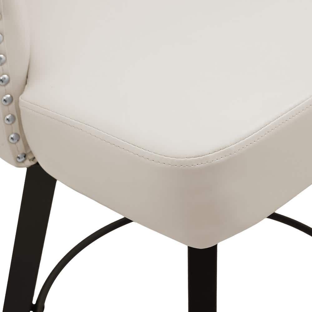 White Faux Leather Swivel Counter Height Bar Stools with Metal Frame, Set of 2