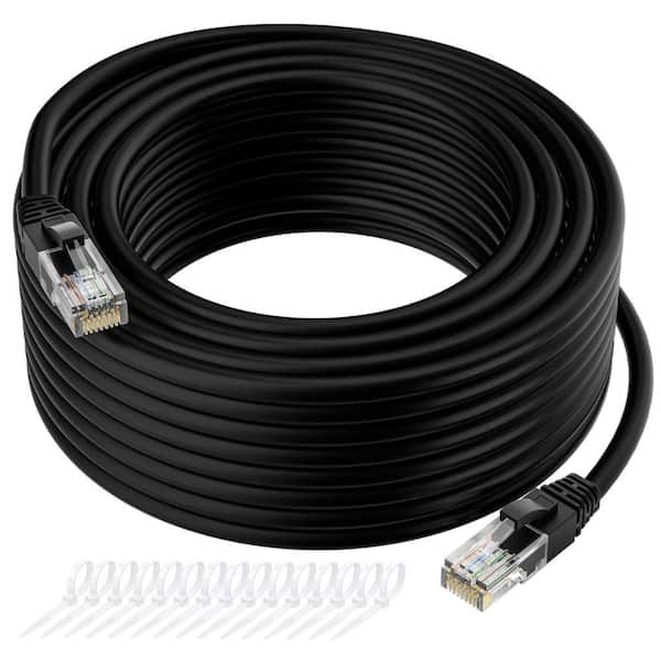 75 ft. Long Cat 5e Internet Cable, Black Snagless Patch Cord, Flexible, Network, LAN, PoE, Standard RJ45 Connector