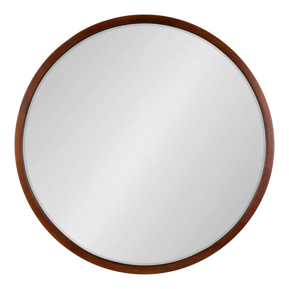 McLean 30" Round Walnut Wood Bathroom Vanity Mirror