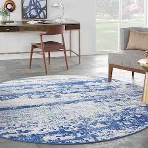 Whimsicle Ivory Navy 8 ft. x 8 ft. Abstract Round Area Rug