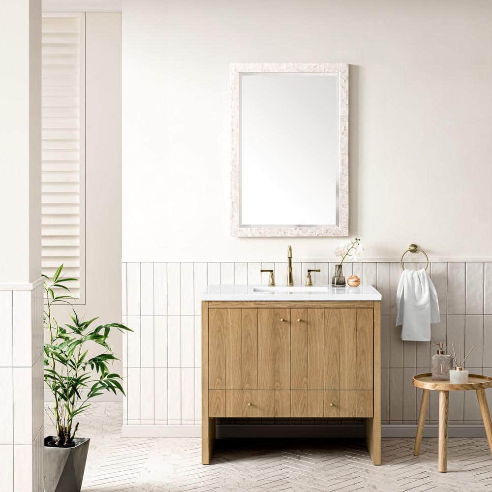 Hudson 36.0 in. W x 23.5 in. D x 34.2 in . H Bathroom Vanity in Light Oak with White Zeus Quartz Top price history on PriceWatchPro