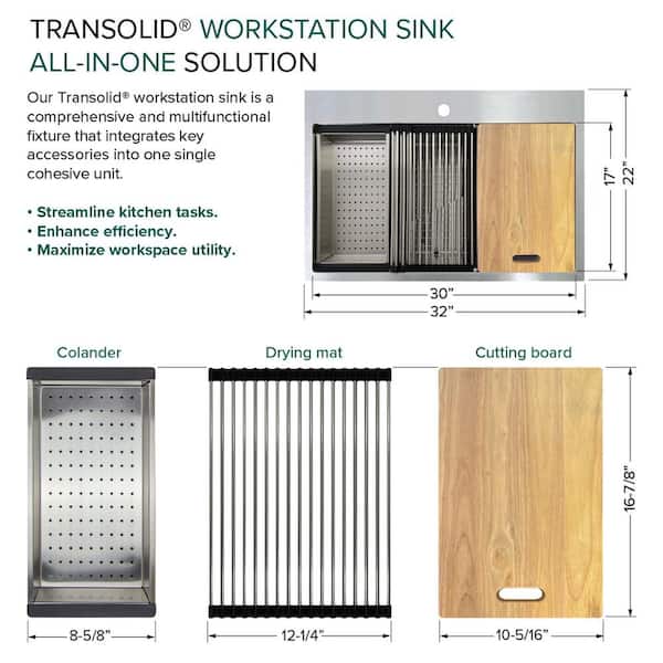 All-in-One Drop-In Stainless Steel 32 in. 4-Hole Single Bowl Kitchen Workstation Sink with Faucet and Accessories All-in-One Drop-In Stainless Steel 32 in. 4-Hole Single Bowl Kitchen Workstation Sink with Faucet and Accessories