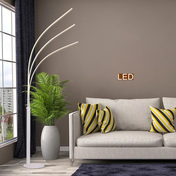 92 in. Matt White Aurora LED Arch Tree Floor Lamp