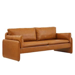 Indicate 80.5 in. Round Arm Faux Leather Straight Sofa in Tan Brown