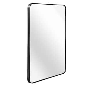 40 in. W x 30 in. H Black Bathroom Wall Mirror Modern Vanity Mirror Metal Frame Rounded Corner Rectangular Mirror