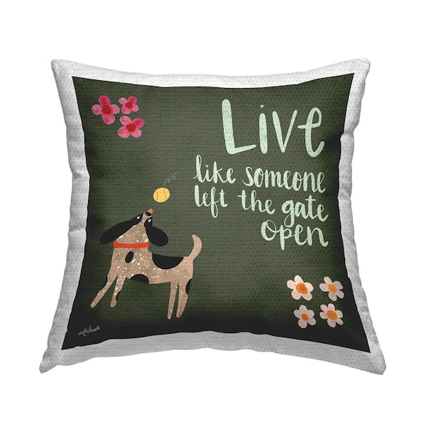 Green Calligraphy Pet Lover Phrase Playing Dog Green Square Outdoor Throw Pillow