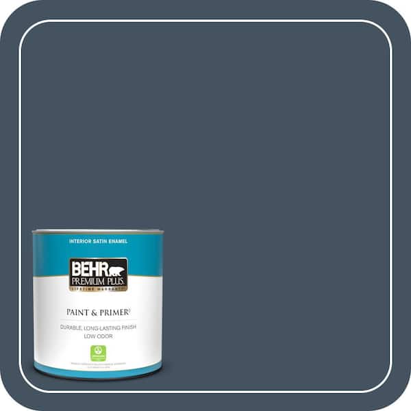 BEHR PREMIUM PLUS 1 qt. #ECC-30-3 Night Tide Satin Enamel Low Odor Interior Paint & Primer