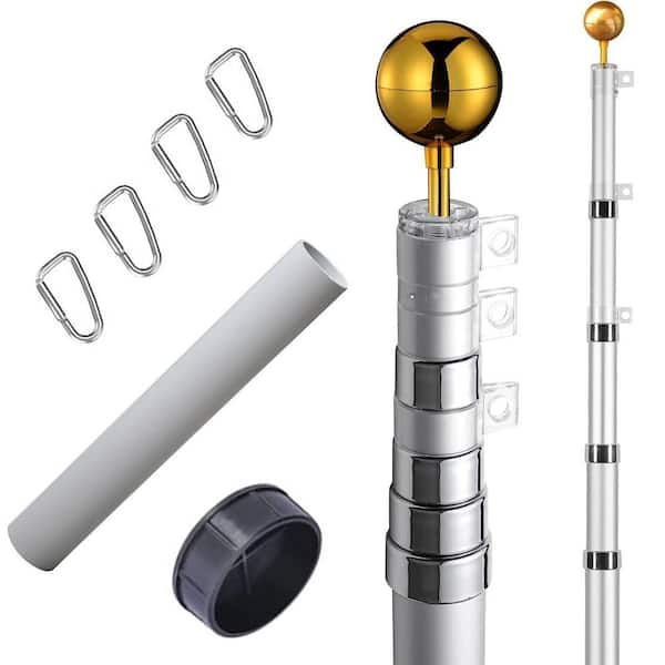 25 ft. Outdoor Heavy Duty Aluminum In Ground Telescoping Flagpole Kits