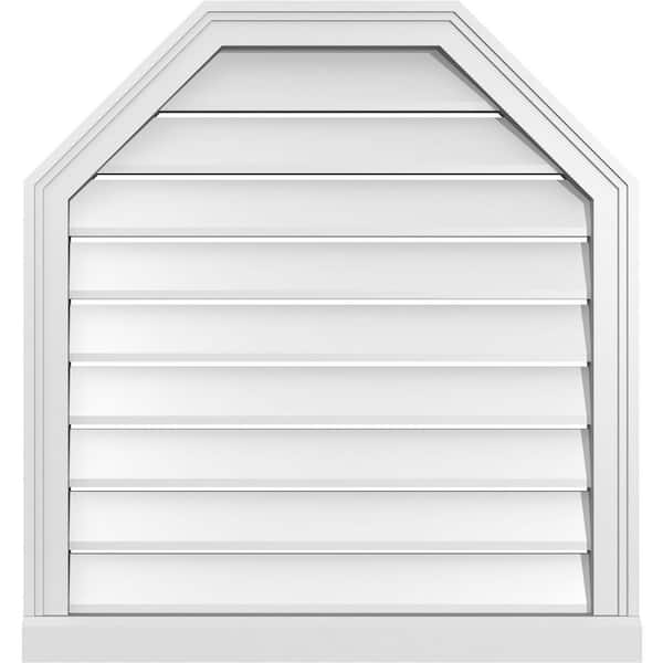 Ekena Millwork 28" x 30" Octagonal Top Surface Mount PVC Gable Vent: Functional with Brickmould Sill Frame