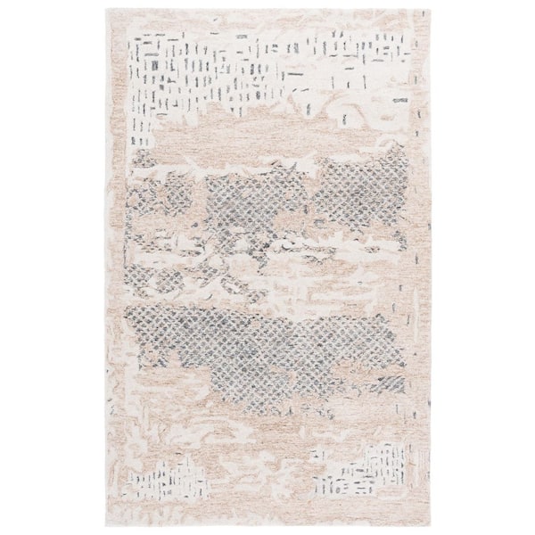 Harvest 4 ft. x 6 ft. Beige/Gray Distressed Solid Color Area Rug