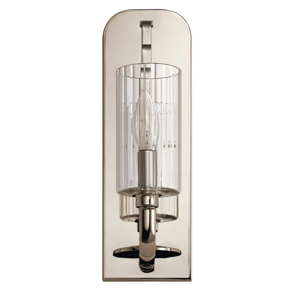 Kimrose Art Deco Polished Nickel 1-Light Sconce with Clear Fluted Glass