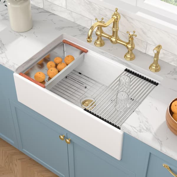 ARIKHA、Kichen-boardEggplant and Lemon Sarlai 33 in. Farmhouse/Apron-Front Undermount Single Bowl
